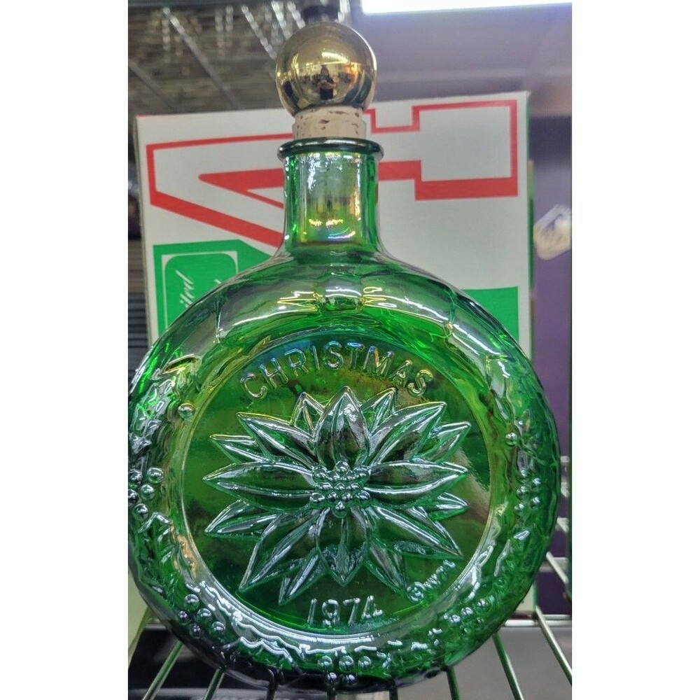 Vintage Decanter 1974 Carnival Glass Poinsettia Legend Christmas Wheaton Bottle